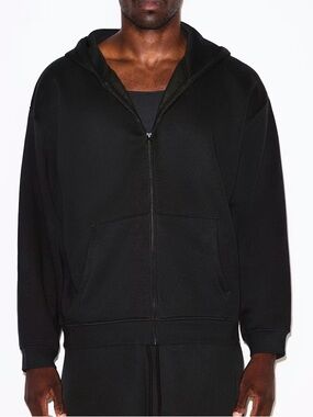 SKIMS Mens Relaxed Zip Up Hoodie Size M Black Onyx Oversized Cotton